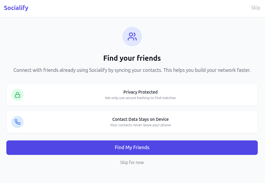 Contact based syncing for a Social App